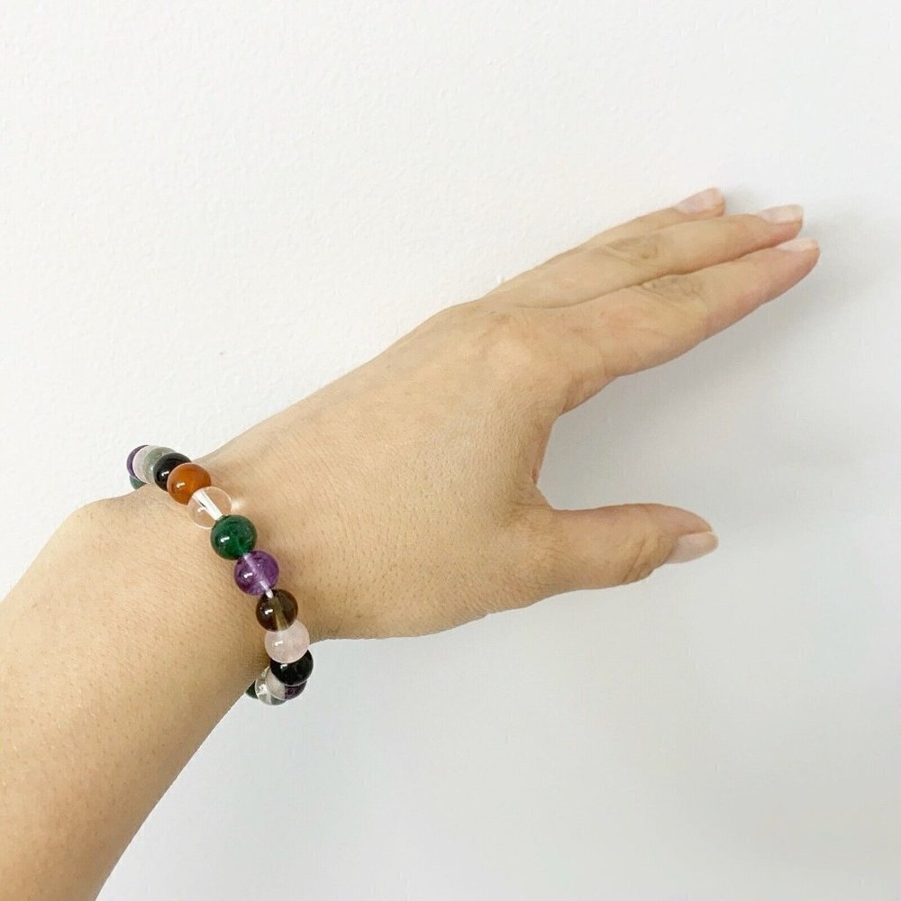 Stretch Elastic One Size glass beads multicolored bracelet - Picture 3 of 7